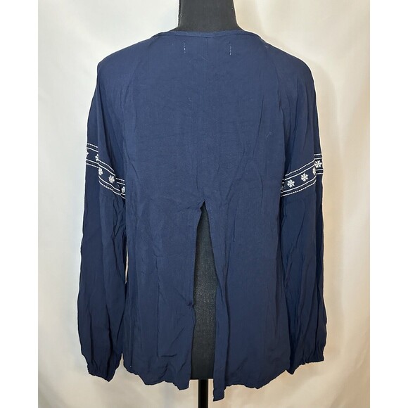 ABERCROMBIE & FITCH Blue Embroidered Long Sleeve Boho Open Back Top Women SMALL - Picture 3 of 10